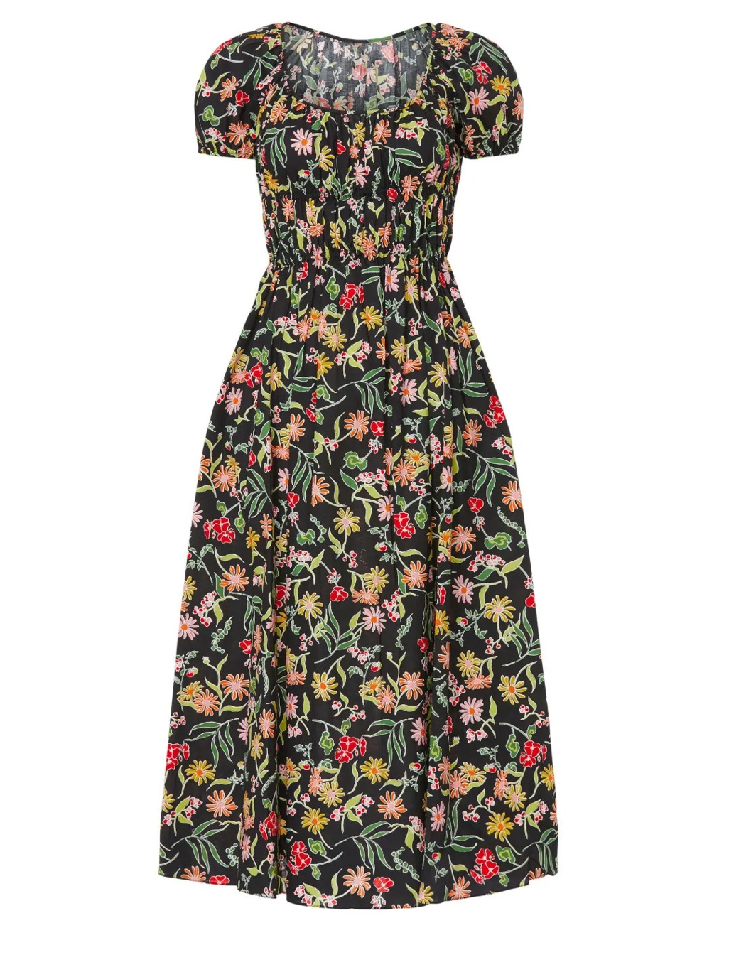 Kate Spade Black Floral Puff-Sleeve Maxi Dress